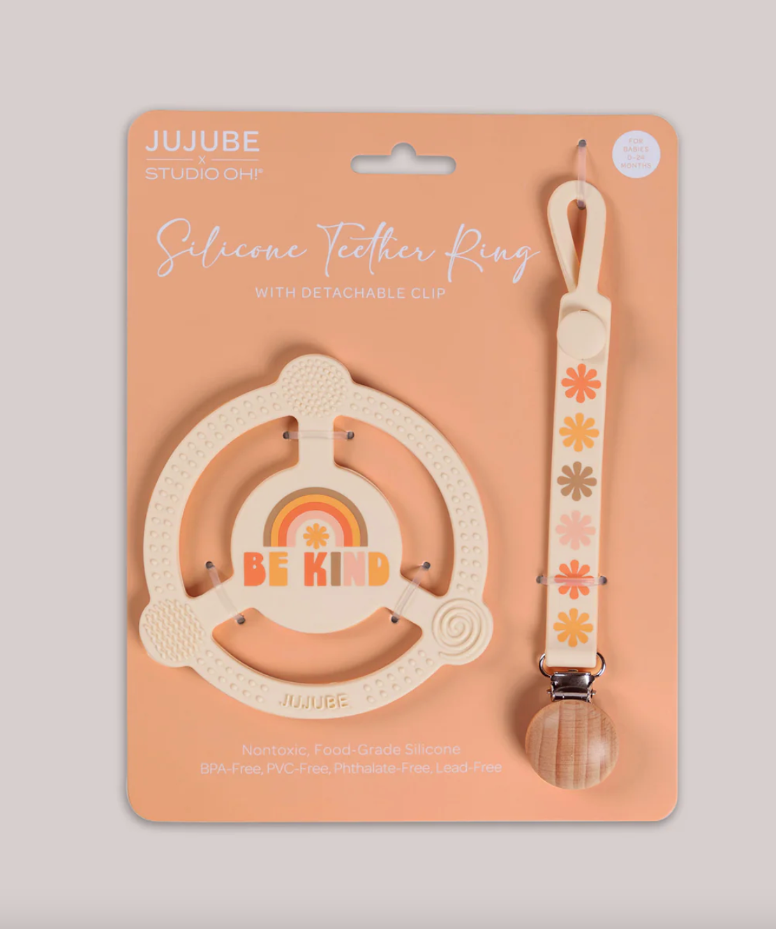 JUJUBE SILICONE TEETHING RINGS WITH DETACHABLE CLIP