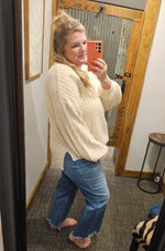 ERICA CURVY CREAM SWEATER WITH NECK CAMEL DETAIL