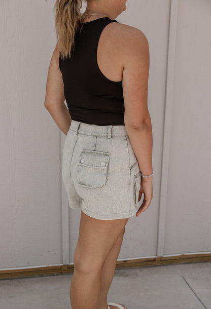 JAELYN HIGH WAISTED CARGO DENIM SHORTS BY IVY & CO