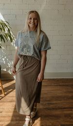 OLIVIA KNIT TIE DETAIL MIDI SKIRT AVAILABLE IN CURVY & REGULAR 2 COLOR OPTIONS