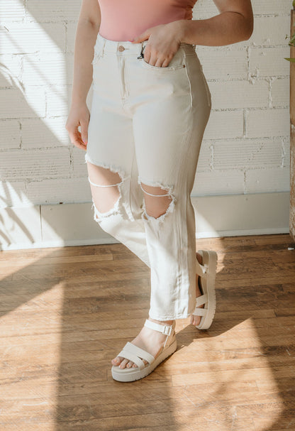 JAZMYN CREAM SUPER HIGH DISTRESSED DENIM BY IVY & CO