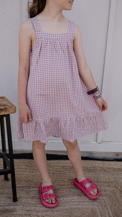 MORGAN GIRLS LAVENDER CHECKERED DRESS