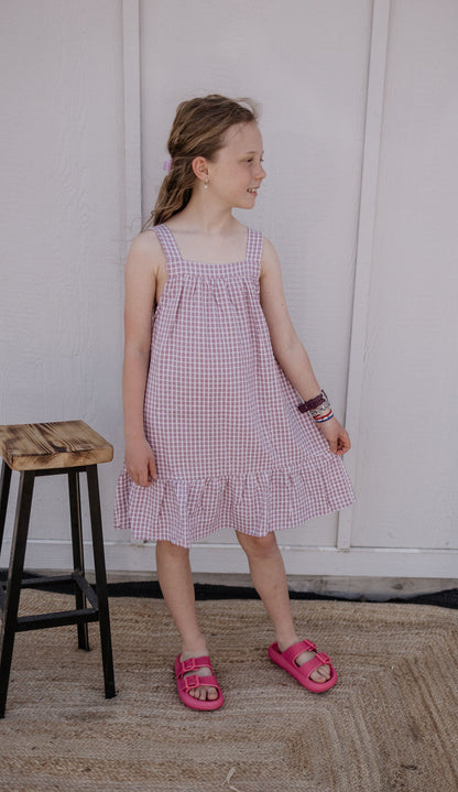 MORGAN GIRLS LAVENDER CHECKERED DRESS