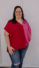 RUBIE COLORBLOCK CURVY BLOUSE PINK & RED