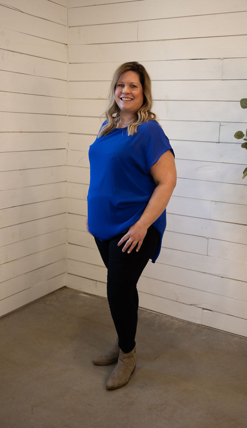 CURVY ROYAL BLUE BLOUSE WITH BACK KNOT DETAIL