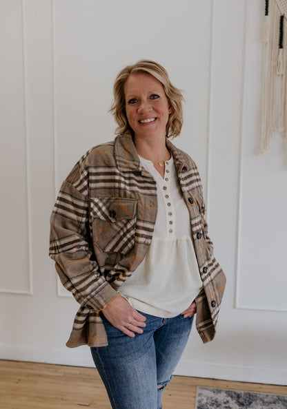 LIDIYA MOCHA PLAID SHACKET