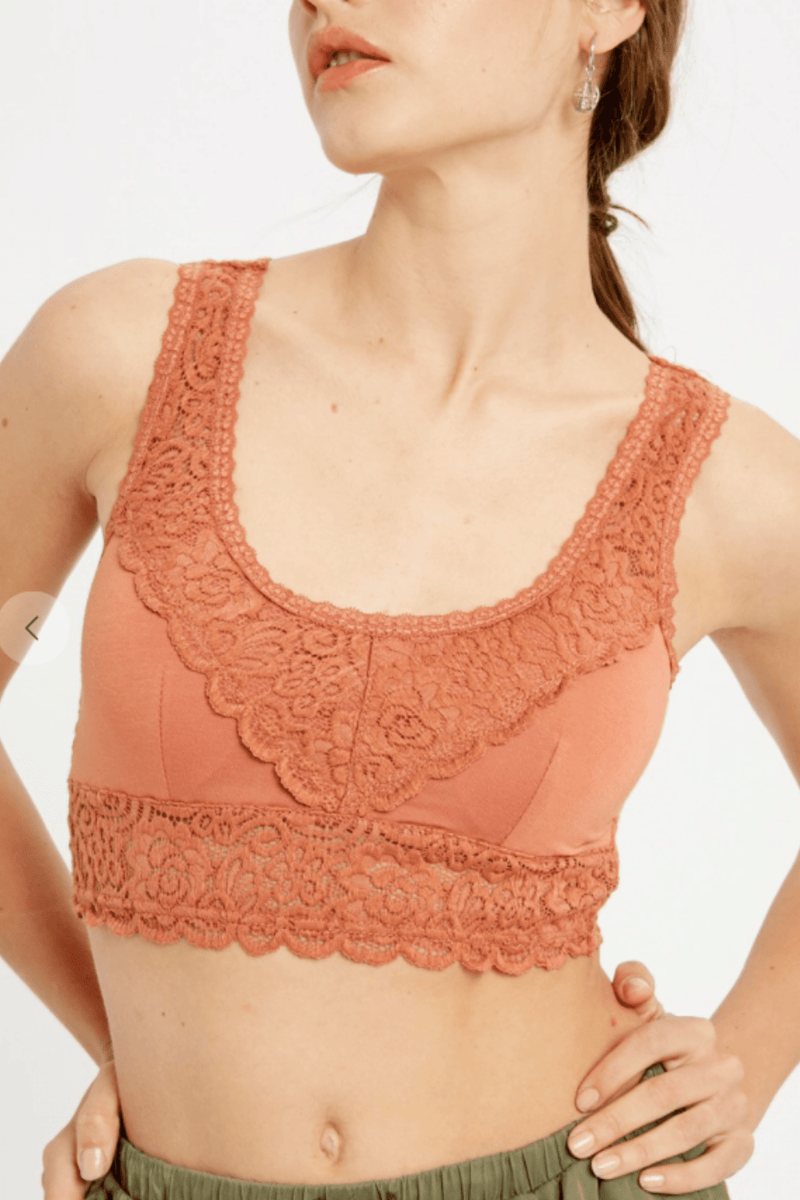 SCALLOPED EDGE LACE BRALETTE BRICK BY IVY & CO