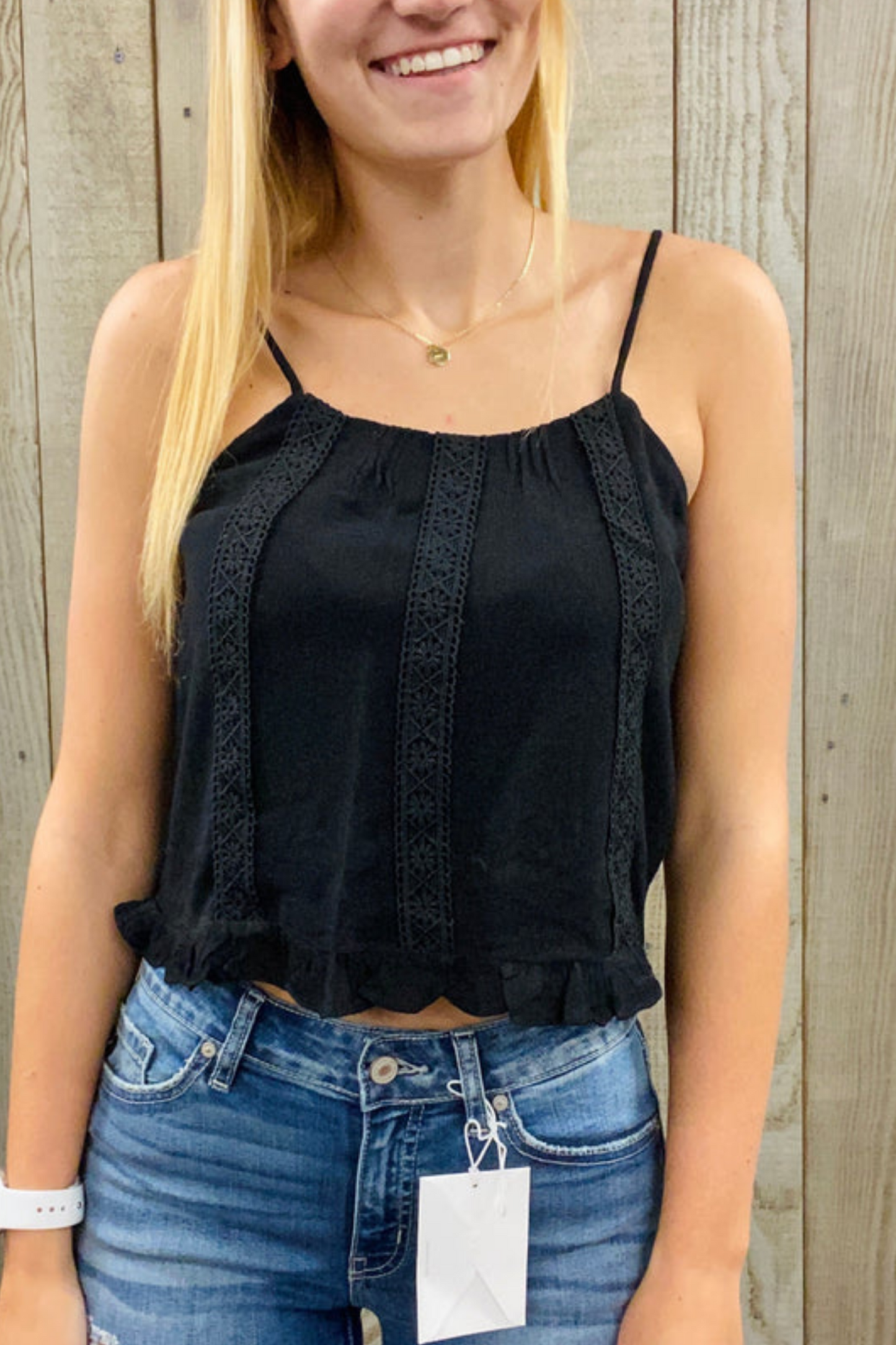 MYLA BLACK LACE DETAILED TANK TOP BY IVY & CO