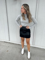 FAUX LEATHER AND SUEDE CONTRASTING SKIRT WITH FRONT ZIPPER