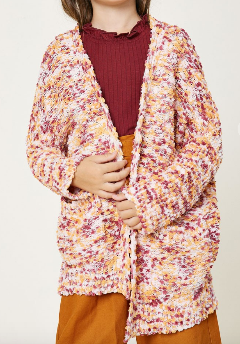 Girls textured dolman sleeve popcorn cardigan