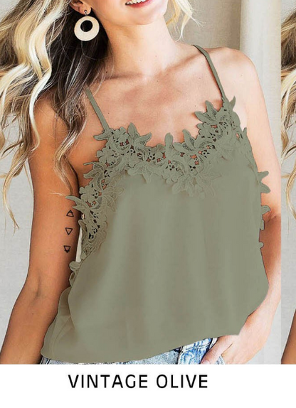 LACE CAMI TANK TOP WITH ADJUSTABLE STRAPS 3 COLOR OPTIONS