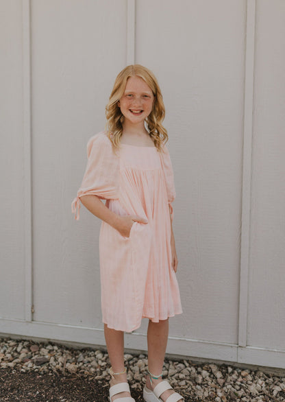 BELLE GIRLS TEXTURED PINK DRESS