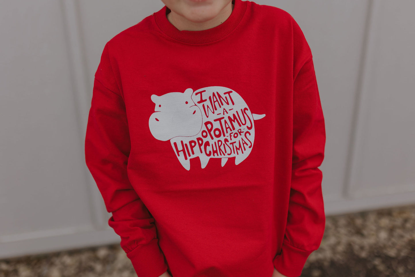 I WANT A HIPPO FOR CHRISTMAS YOUTH RED LONG SLEEVE TOP