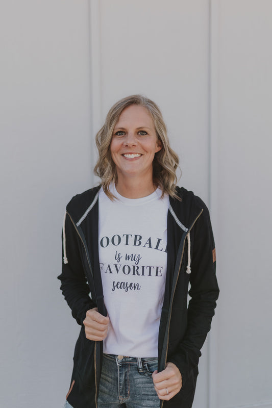 FOOTBALL IS MY FAVORITE SEASON CREW NECK GRAPHIC TEE