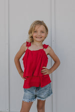 Girls tiered pleated strap tank top 2 color options