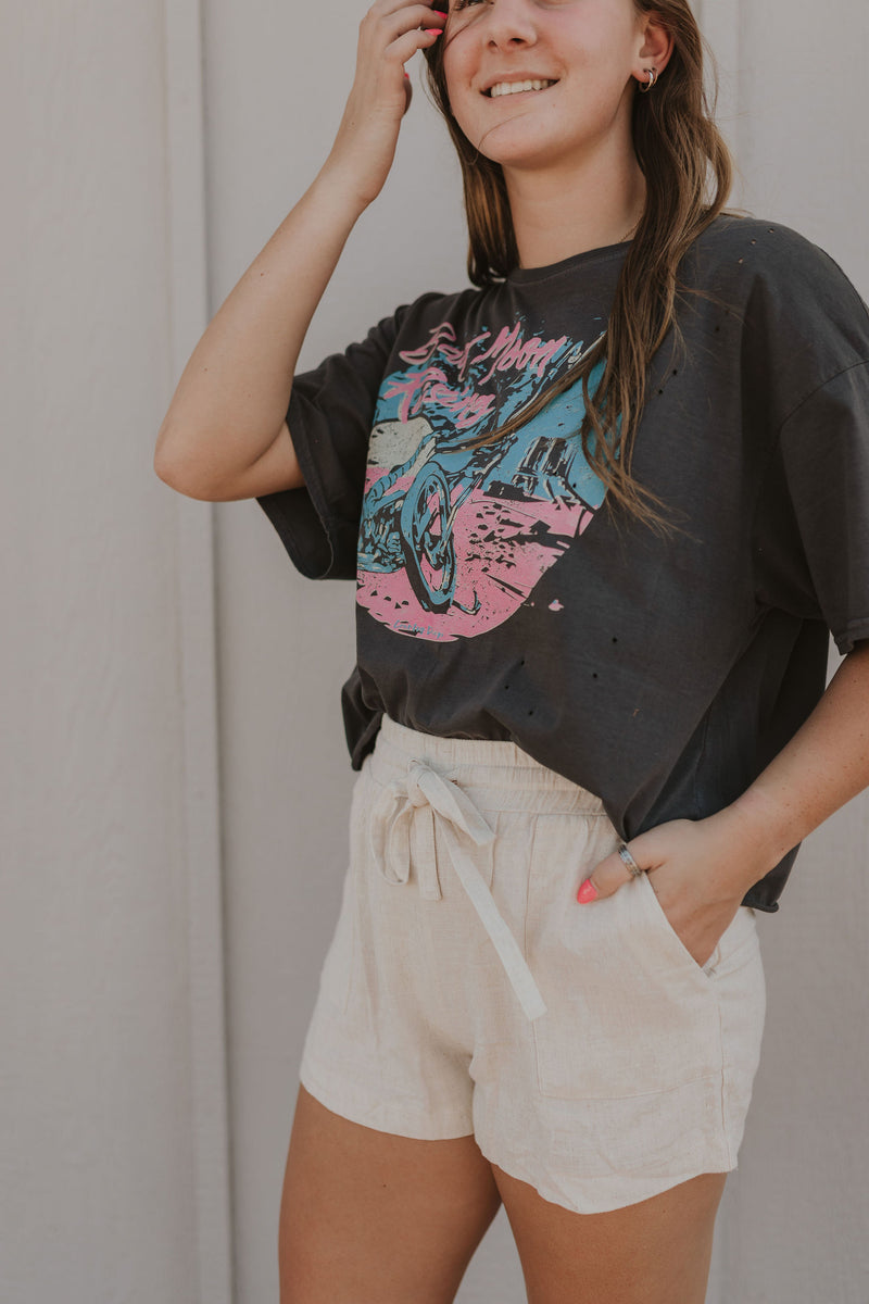 Bad Moon Rising Faded Black Oversized Crop by Ivy & Co