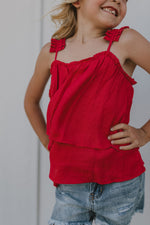 Girls tiered pleated strap tank top 2 color options