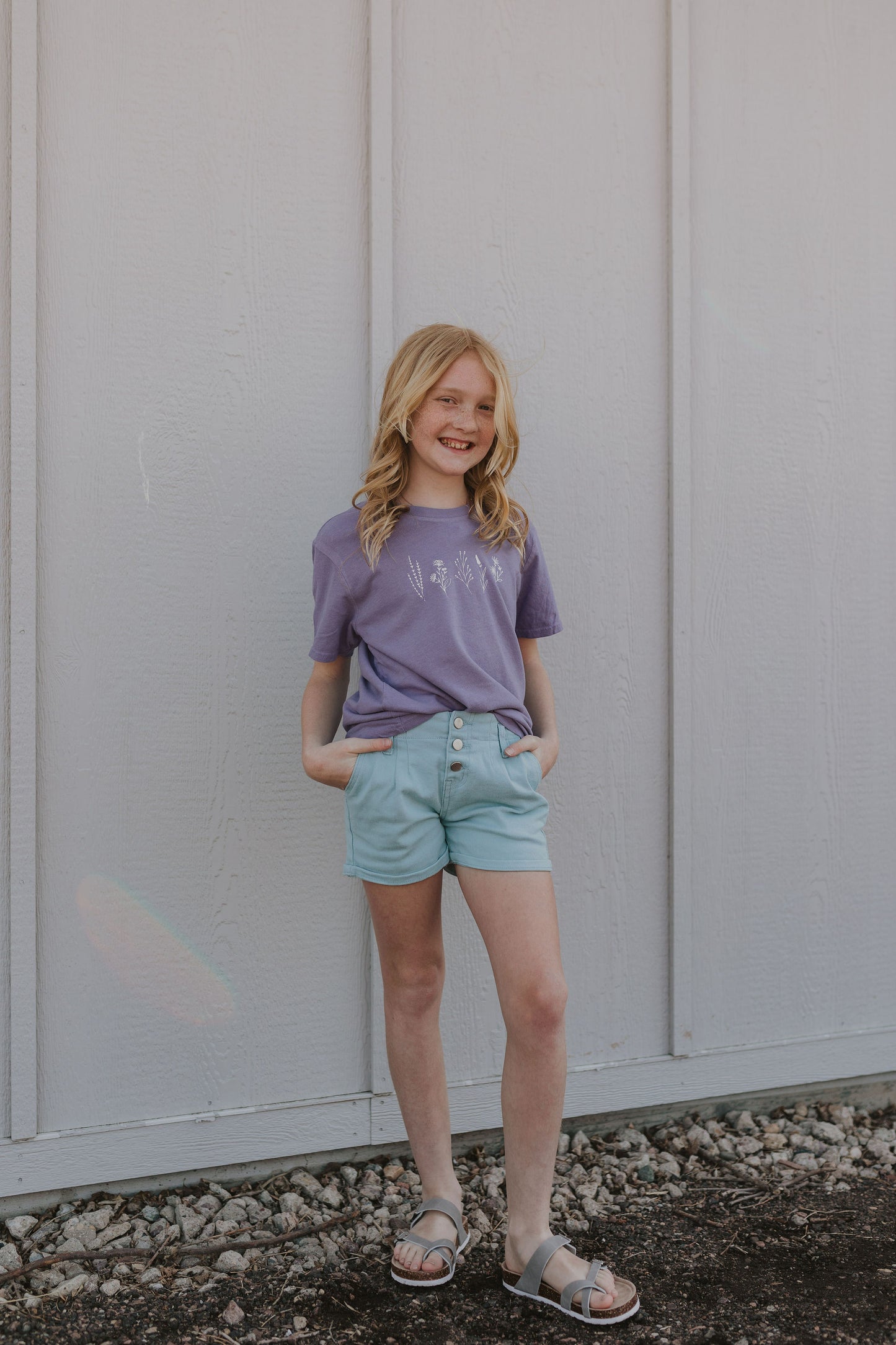 GIRLS HIGH WAISTED PAPER BAG COTTON SHORTS