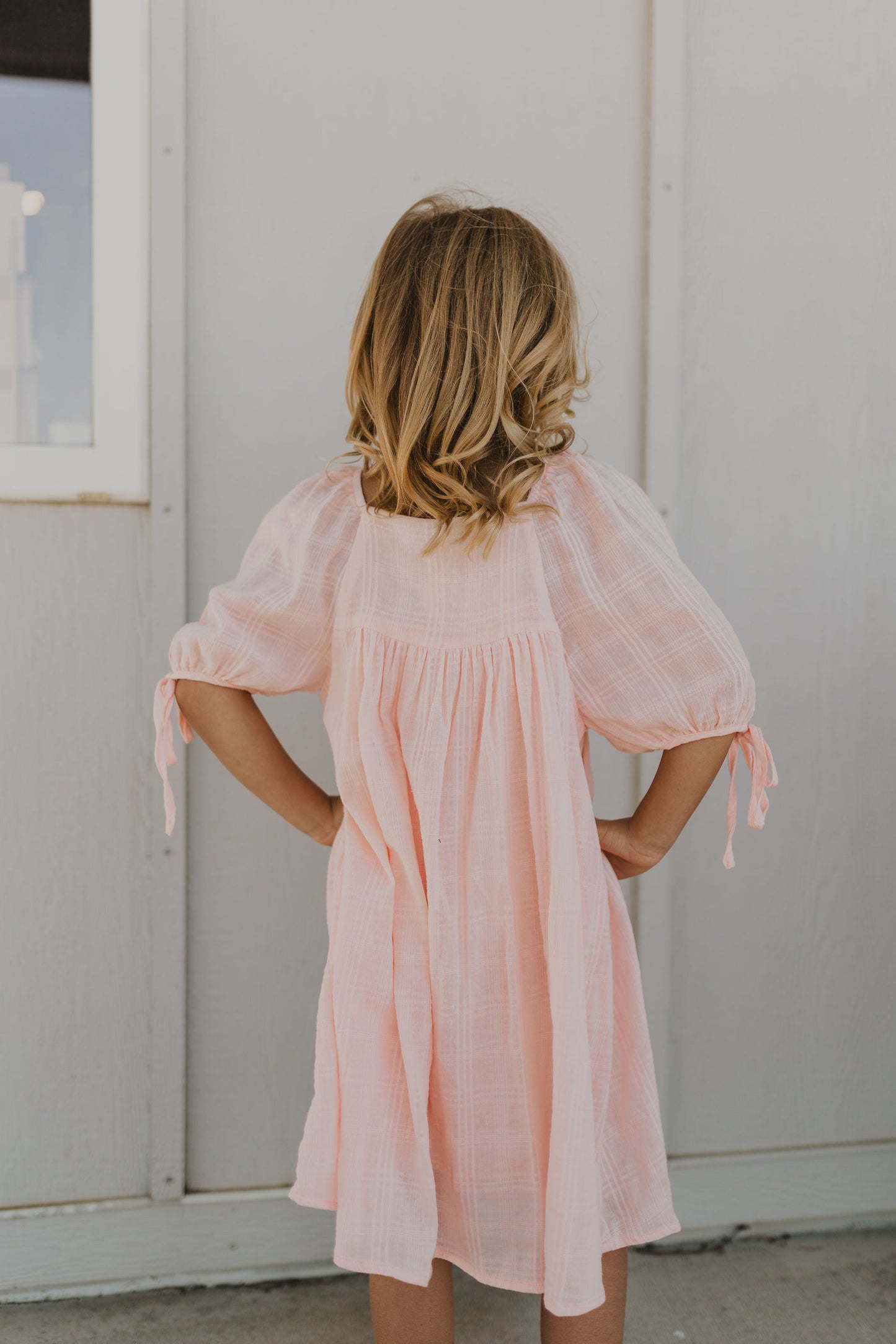 BELLE GIRLS TEXTURED PINK DRESS