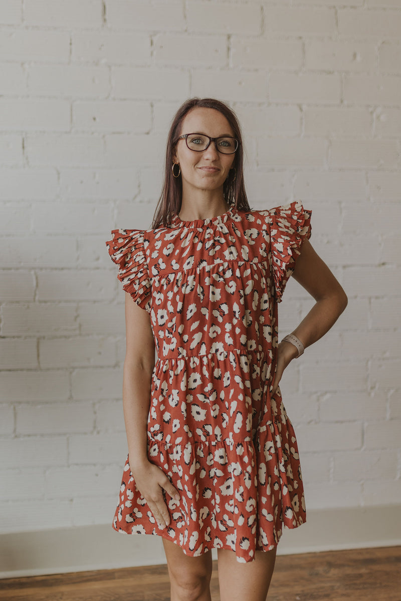 NATOSHA LEOPARD PRINT RUFFLE SLEEVE TANK DRESS
