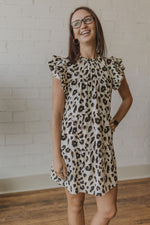 NATOSHA LEOPARD PRINT RUFFLE SLEEVE TANK DRESS