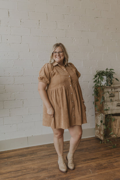 SHYLOH CURVY CORDUROY BUTTON DOWN DRESS