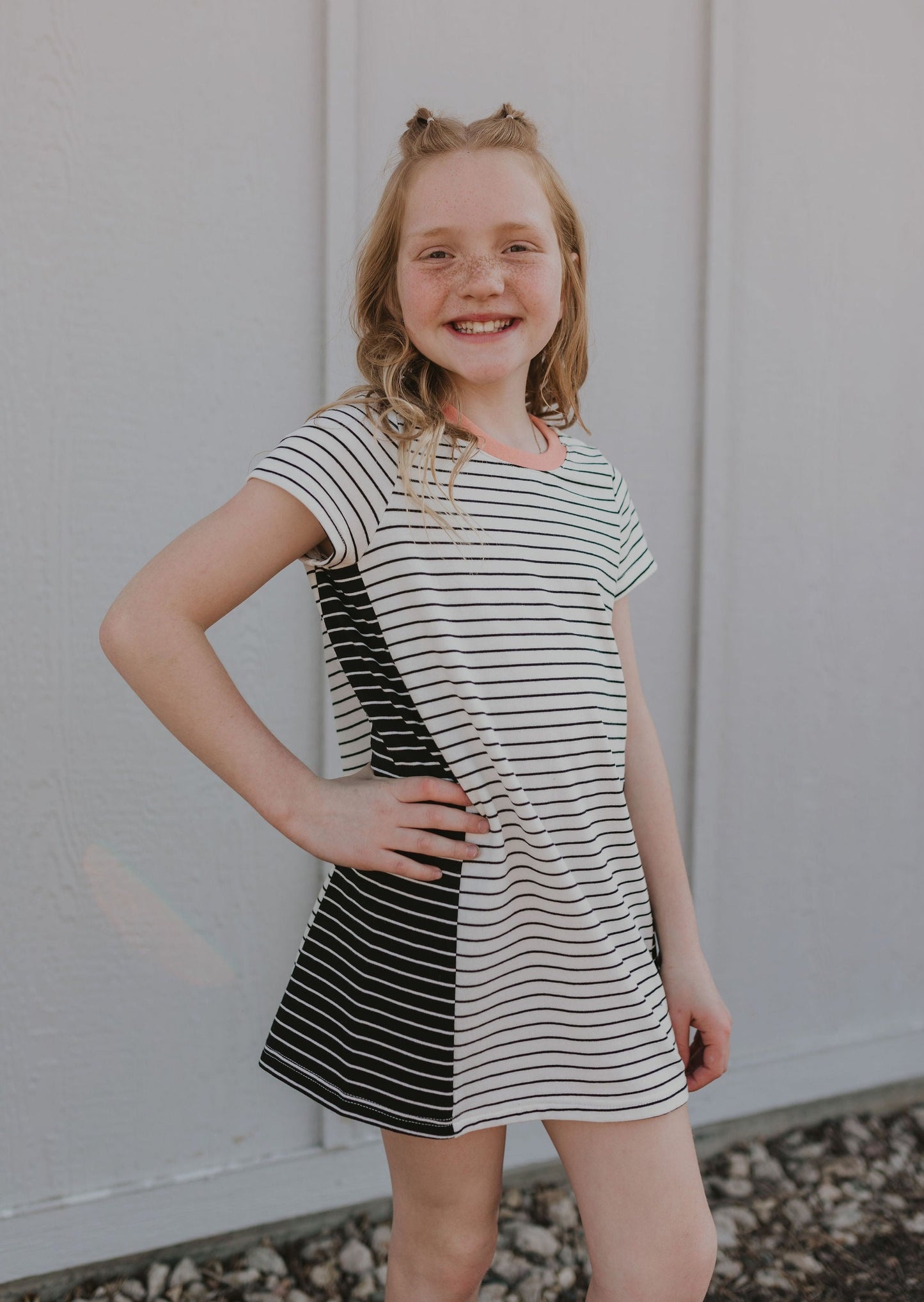 GIRLS SHORT SLEEVE STRIPED DRESS