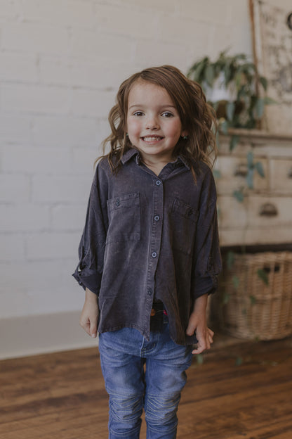 TOSHA GIRLS CHARCOAL BUTTON DOWN TOP