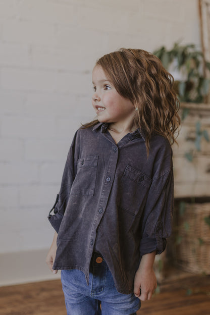 TOSHA GIRLS CHARCOAL BUTTON DOWN TOP