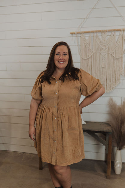 SHYLOH CURVY CORDUROY BUTTON DOWN DRESS