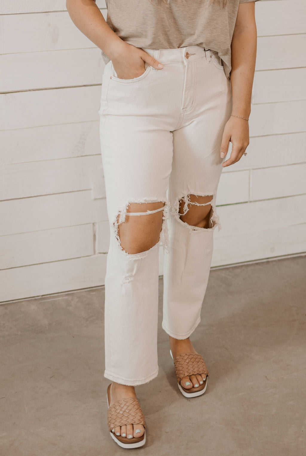 JAZMYN CREAM SUPER HIGH DISTRESSED DENIM BY IVY & CO