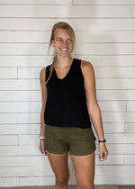 LINEN SHORTS WITH FOLD OVER WAIST