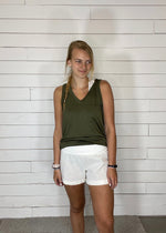 LINEN SHORTS WITH FOLD OVER WAIST