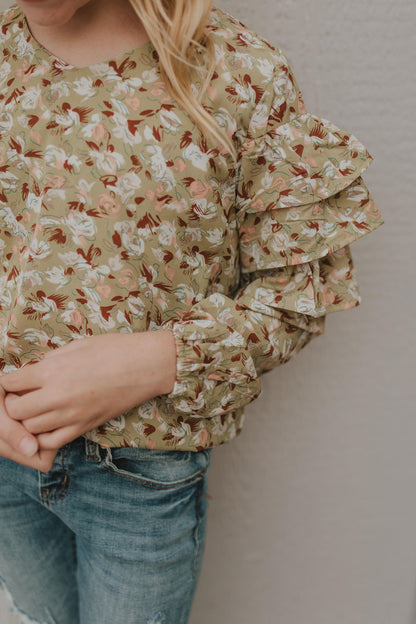 Girls Printed Ruffle Sleeve Top